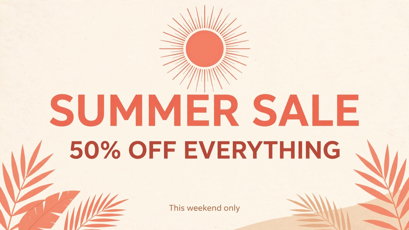 Meta Muse Image summer sale poster with centred headline and sun