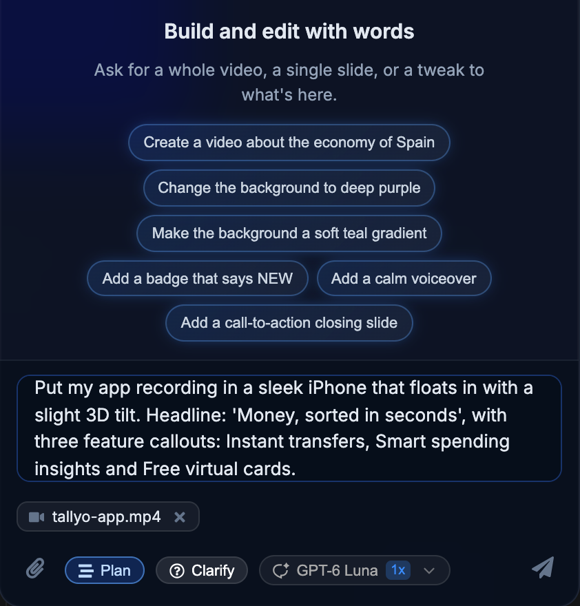 Attaching a screen recording and describing the scene in the Animax chat