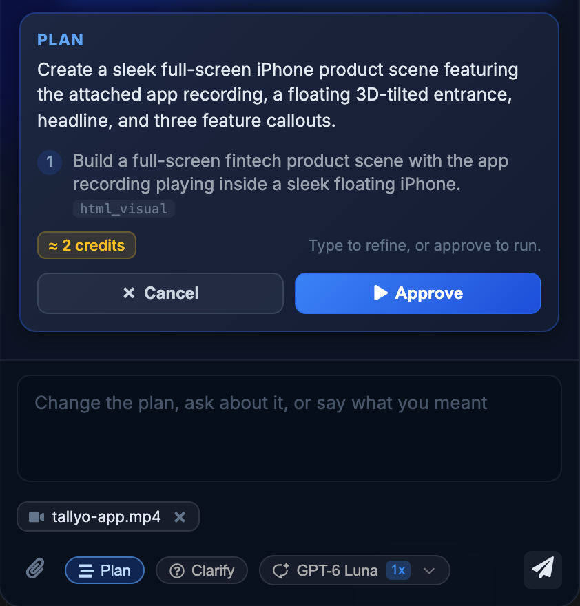 The plan Animax proposes: one step, about 2 credits