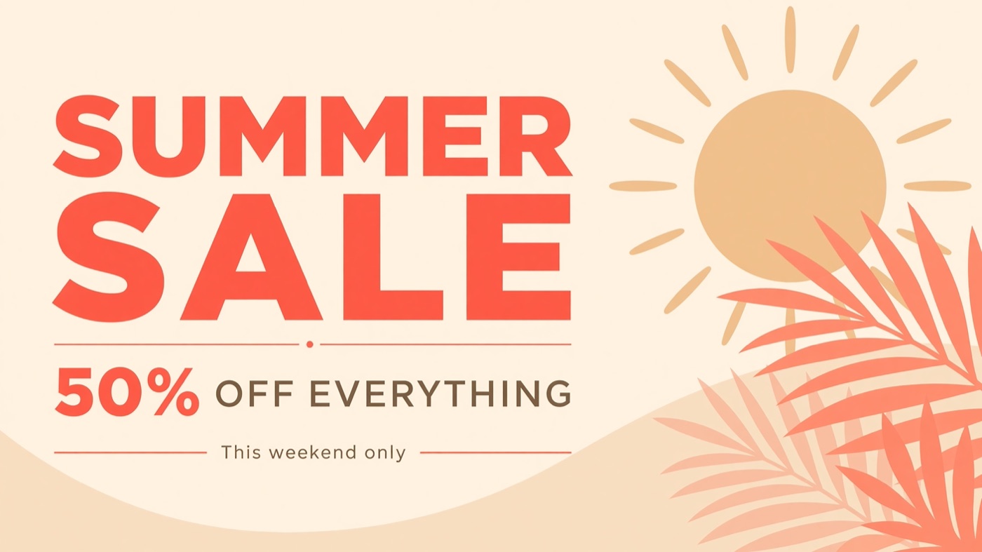 Grok Imagine Image 2.0 summer sale poster with large coral headline and sun