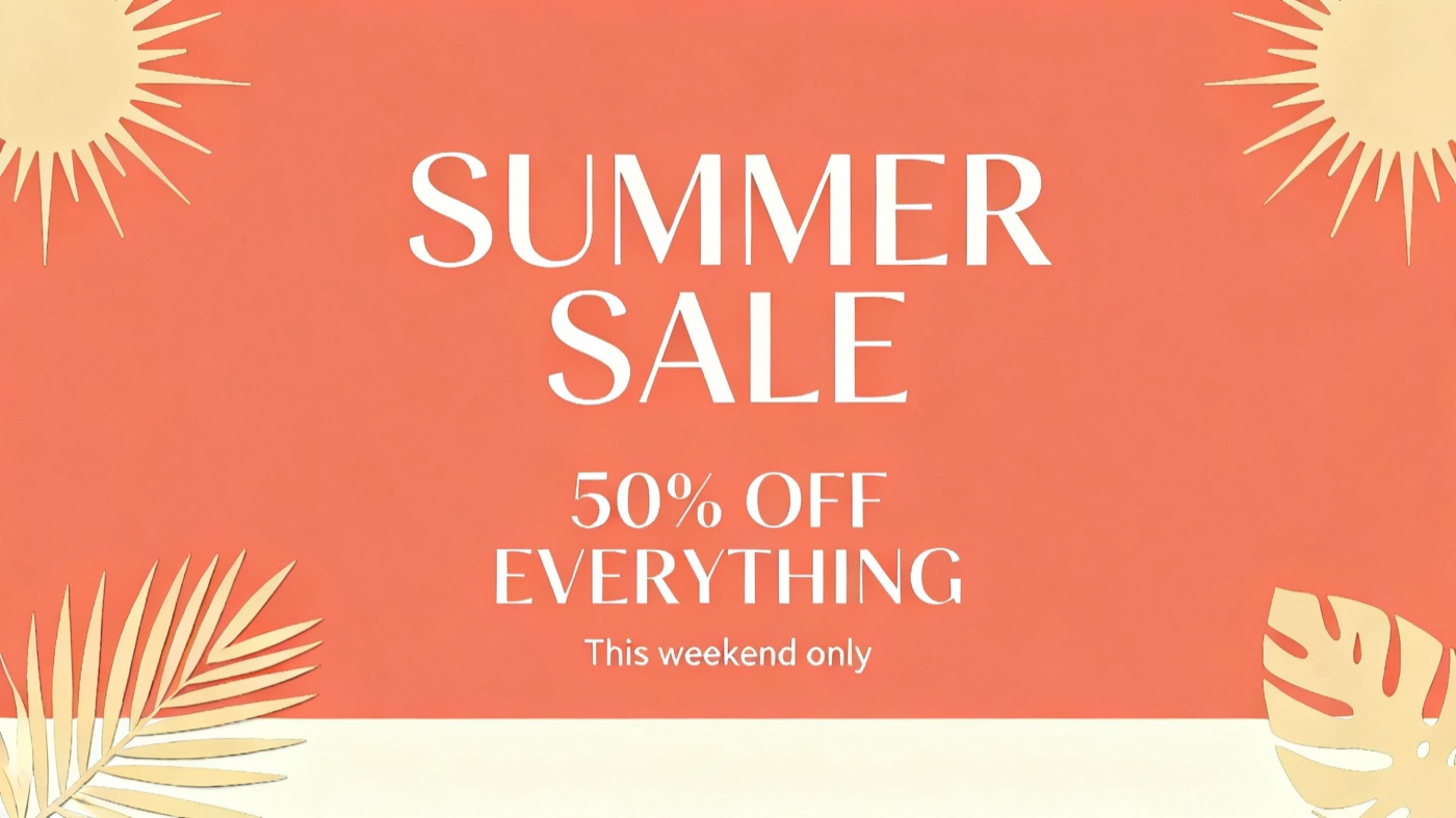 Seedream v4 summer sale poster with white text on coral
